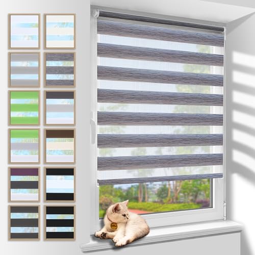 Doppelrollo Klemmfix ohne Bohren 60x180cm(BxH) Marmor Grau,Rollos für Fenster ohne Bohren,Fensterrollo innen ohne Bohren Blickdicht Sonnenschutz,Klemmrollo Duo Rollo verdunkelung und lichtdurchlässig von Zarnan