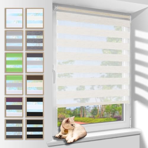 Doppelrollo Klemmfix ohne Bohren 95x230cm(BxH) Leinen,Rollos für Fenster ohne Bohren,Fensterrollo innen ohne Bohren Blickdicht Sonnenschutz,Klemmrollo Duo Rollo verdunkelung und lichtdurchlässig von Zarnan