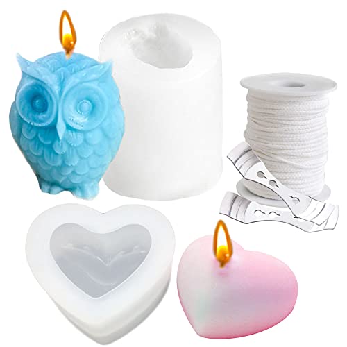 Zasiene Candle Making Kit 2 Stück Seifen Formen Tier Silikonform Eulen Formen ​Seifenform Kerze Silikonform Hausgemachte Seife Machen Form DIY Liebe Silikon Kerzenwachs Forme für Heimdekorationen von Zasiene