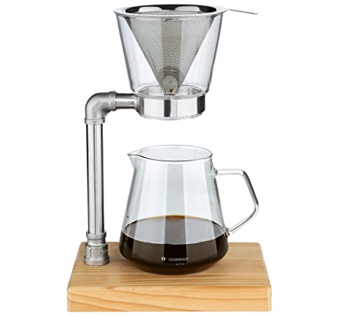 Zassenhaus Kaffeezubereiter WORKER für 6 Tassen | 750 ml | Borosilikatglas | Dauerfilter aus Edelstahl | Kiefernholz | Kaffeebereiter Industrial-Style | Pour Over Kaffeebereiter, Natur, 045048 von Zassenhaus