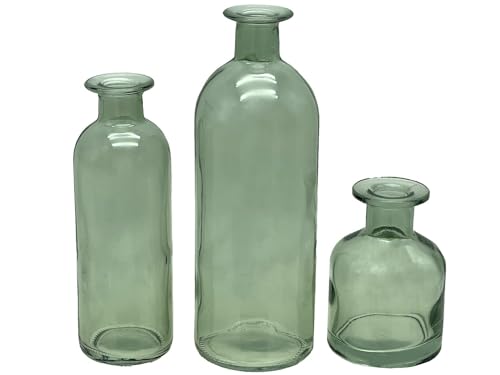 Vase Grün Salbeigrün Glas Blumenvase Dekovasen 3 Fach Sortiert von ZauberDeko