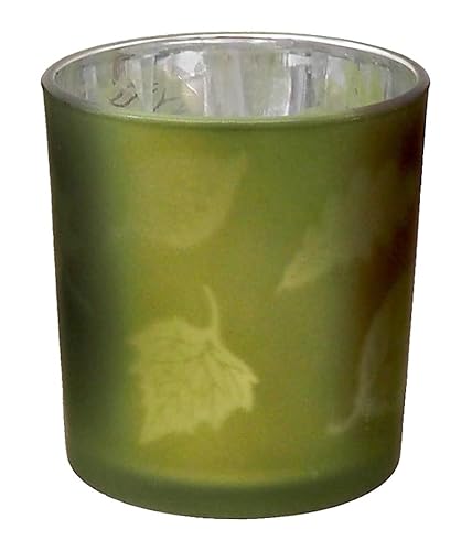 Windlicht Glas mit Blättern Braun Olive Rot Herbst Tischdeko 8cm Hoch 7cm Ø, Farbe:Oliv Windlicht Glas mit Blättern Braun Olive Rot Herbst Tischdeko 8cm Hoch 7cm Ø, Farbe:Oliv von ZauberDeko