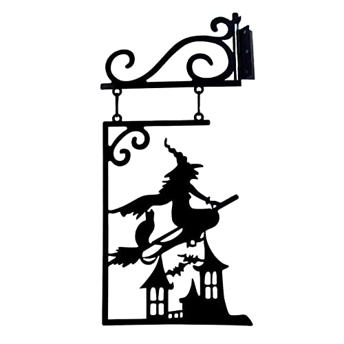 Halloween-Hexenkessel-Silhouette-Wanddekoration, gruseliges Halloween-Wandschild aus Metall zum Aufhängen, Hexenornamente, gruselige Halloween-Türschilder, Außendekorationen für Gartenparty-Dekoration von Zceplem