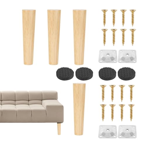 Unlackierte Möbelbeine, Ersatz-Kommode aus Holz, runde Holzdrehspindel, Duttfüße mit Schraubbefestigungsplatte und Anti-Rutsch-Pads von Zceplem