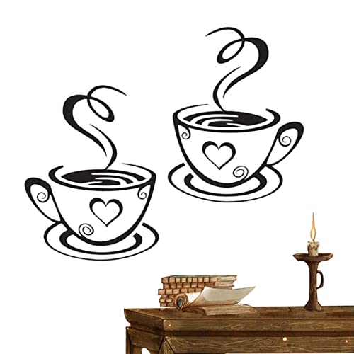 Zceplem Dual-Kaffeetasse-Aufkleber | Kaffee-Bar-Wand-Dekor - Abnehmbarer Becher-Wandaufkleber für Küche, Restaurant, Kaffeestation, Wanddekoration für Zuhause von Zceplem