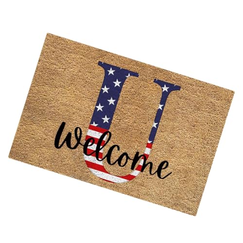 Zceplem Fußmatte 4. Juli – Patriotische amerikanische Flagge, Willkommensmatte, 60 x 40 cm, rot, weiß und blau, Willkommens-Teppich, Gedenktag, Unabhängigkeitstag, Willkommens-Fußmatte für Eingang, von Zceplem