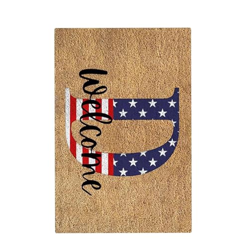 Zceplem Fußmatte 4. Juli – Patriotische amerikanische Flagge, Willkommensmatte, Haustür, Unabhängigkeitstag, rutschfeste Matte, 60 x 40 cm, Gedenktag, rot, weiß, blau, Teppich für Eingangsbereich, von Zceplem