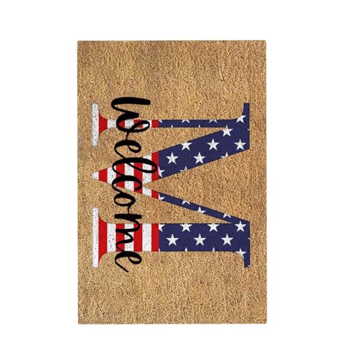 Zceplem Fußmatte mit amerikanischer Flagge, patriotische Willkommensmatte, 60 x 40 cm, Gedenktag, Veranda-Teppich, 4. Juli, Willkommensmatte für drinnen und draußen, Zuhause, Badezimmer von Zceplem