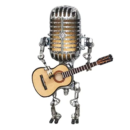 Zceplem Spezielle Roboter-Tischleuchte | Holding Guitare Vintage, Vintage Mikrofon Roboter Dimmer Lampe,Vintage Mikrofon-Roboter-Tischlampe, Metallkunst-Nachtlicht, Ornament-Nachttischlampe von Zceplem