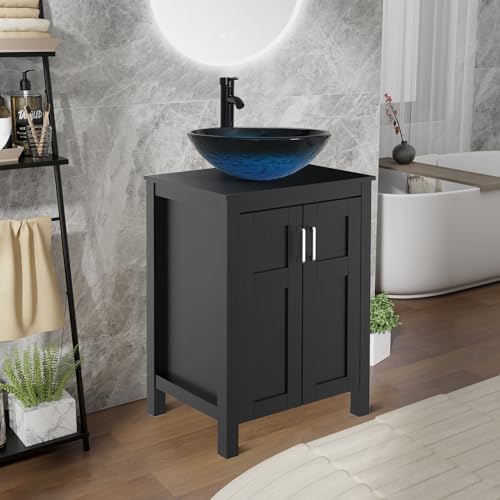 ZealWe Badmöbel Set 2-teilig Waschbecken mit Unterschrank Schwarz, komplettprogramme für Badezimmer Hochschrank mit Waschbeckenunterschrank, Badezimmermöbel Set Badezimmerschrank, Meerblau von ZealWe
