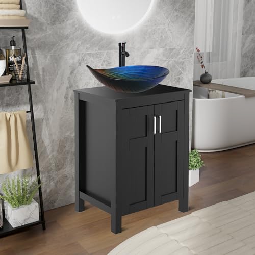 ZealWe Badmöbel Set 2-teilig Waschbecken mit Unterschrank Schwarz, komplettprogramme für Badezimmer Hochschrank mit Waschbeckenunterschrank, Badezimmermöbel Set Badezimmerschrank, Mehrfarbig von ZealWe
