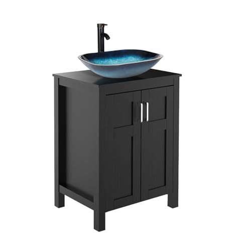 ZealWe Badmöbel Set 2-teilig Waschbecken mit Unterschrank Schwarz, komplettprogramme für Badezimmer Hochschrank mit Waschbeckenunterschrank, Badezimmermöbel Set Badezimmerschrank, Modern Blau von ZealWe
