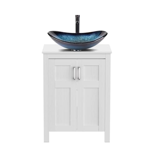 ZealWe Badmöbel Set 2-teilig Waschbecken mit Unterschrank Weiß, komplettprogramme für Badezimmer Hochschrank mit Waschbeckenunterschrank, Badezimmermöbel Set Badezimmerschrank, Blau von ZealWe