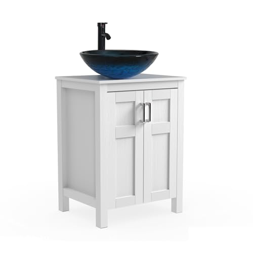 ZealWe Badmöbel Set 2-teilig Waschbecken mit Unterschrank Weiß, komplettprogramme für Badezimmer Hochschrank mit Waschbeckenunterschrank, Badezimmermöbel Set Badezimmerschrank, Meerblau von ZealWe