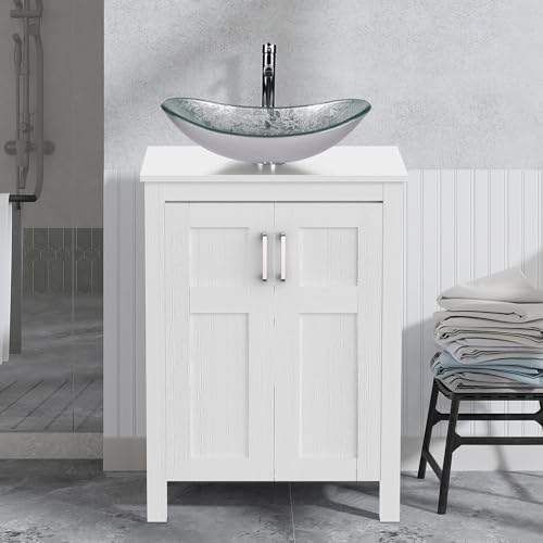 ZealWe Badmöbel Set 2-teilig Waschbecken mit Unterschrank Weiß, komplettprogramme für Badezimmer Hochschrank mit Waschbeckenunterschrank, Badezimmermöbel Set Badezimmerschrank, Modern Silber von ZealWe