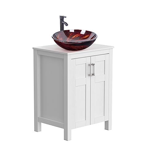 ZealWe Badmöbel Set 2-teilig Waschbecken mit Unterschrank Weiß, komplettprogramme für Badezimmer Hochschrank mit Waschbeckenunterschrank, Badezimmermöbel Set Badezimmerschrank, Rot Braun von ZealWe