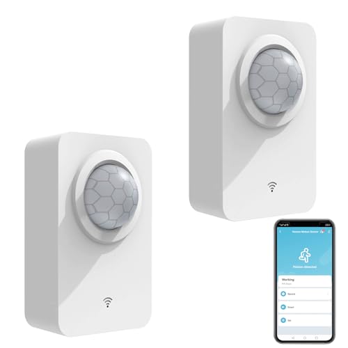 Smart Bewegungssensor, WiFi Infrarot PIR Bewegungssensor mit Abnehmbarer Halterung, kabelloser Bewegungsmelder mit Batterie&USB Kabel doppelte Stromversorgung,App Fernüberwachung kompatibel Alexa.2PCS von Zecamin