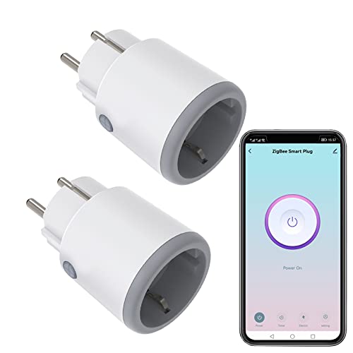 ZigBee Alexa Steckdose, 16A Smart Steckdose mit Strommessung, 3680W Smarte Steckdose mit Fernbedienung/Sprachsteuerung, Smart Plug Programmierbare mit Timerfunktion Kompatibel Alexa Google Home 2 Pack von Zecamin