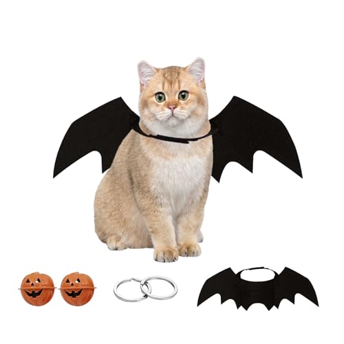 Halloween Haustier Kostüm,Haustiere Fledermausflügel,mit 2Pcs Pumpkin Bell,Haustiere Cosplay-Kostüm,Haustier Katze Fledermaus Flügel,Halloween Hund Kostüm,Haustier Fledermaus Kostüm von Zehan Zitong