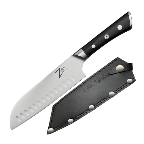 Zelite Infinity Küchenmesser 18cm – Razor-Edge-Serie – aus Japanischem AUS-8 Hartstahl Edelstahl – Santoku Messer mit Pakkaholzgriff und Lederscheide von Zelite Infinity