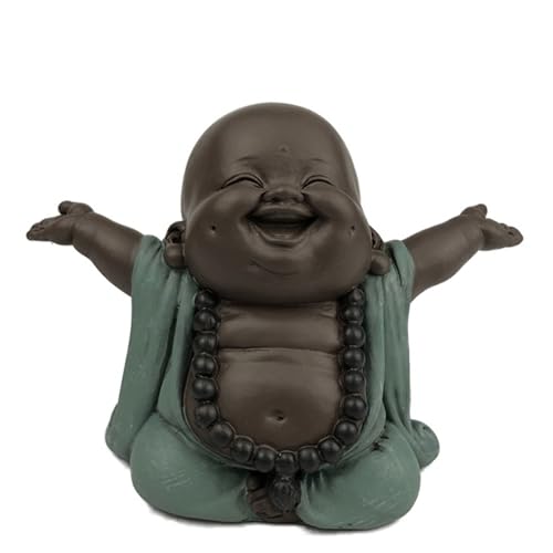 Lachender Buddha Willkommen - Glücksbringer Statue - Zen und Feng Shui Dekoration - für eine entspannende und spirituelle Atmosphäre - Geschenkidee - Breite: 9cm - Farbe: Grün und Braun - Zen'Light von Zen Light