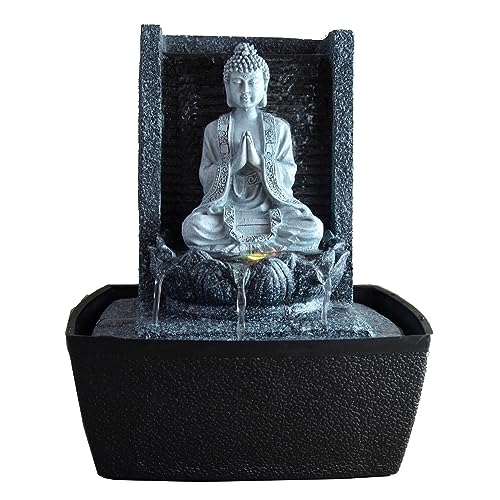 Zen'Light - Zimmerbrunnen Nirvana - Wasserfall mit Buddha & Weißer LED-Beleuchtung - Moderne Zen Deko, Ideal für Meditation & Entspannung - Feng Shui - H 26cm von Zen Light