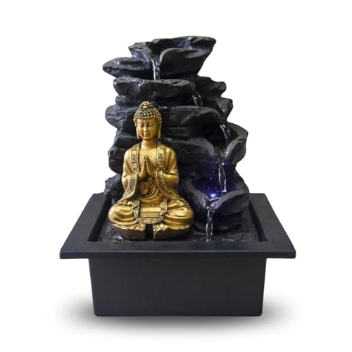Zen Light Shira Zimmerbrunnen mit Pumpe und LED-Beleuchtung, Kunstharz, Schwarz, Einheitsgröße von Zen Light