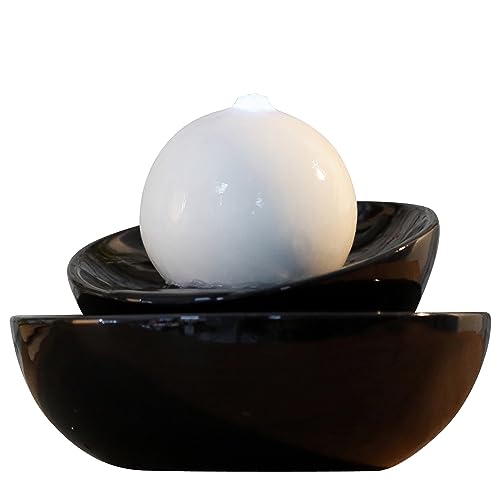 Zen'Light Zen Flow Zimmerbrunnen mit LED-Beleuchtung, aus Keramik, schwarz/weiß, 23 x 23 x 18 cm von Zen Light