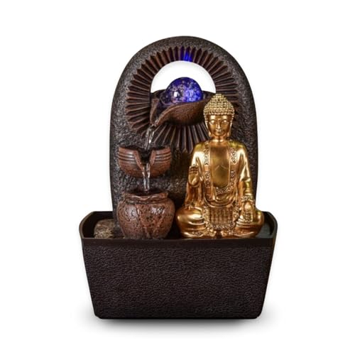 Zen'Light - Zimmerbrunnen Buddha Bhava - Zen-Dekor, Ideal für Meditation & Entspannung - Tischbrunnen mit geschlossenem Kreislauf - Farbwechselnde LED-Beleuchtung, Wasser fließt auf 3 Ebenen - H26cm Zen'Light - Zimmerbrunnen Buddha Bhava - Zen-Dekor, Ideal für Meditation & Entspannung - Tischbrunnen mit geschlossenem Kreislauf - Farbwechselnde LED-Beleuchtung, Wasser fließt auf 3 Ebenen - H26cm von Zen Light