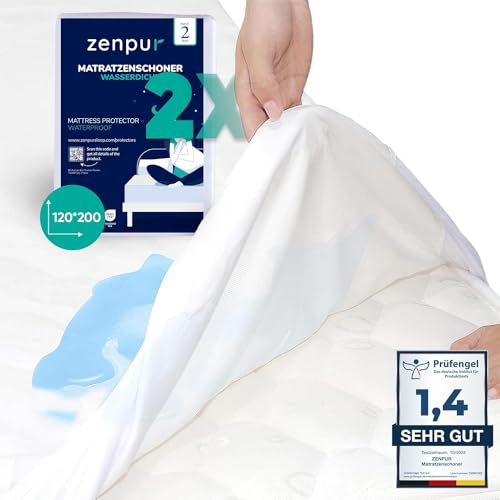 ZenPur Matratzenschoner 120 x 200 cm, 2er-Pack, hergestellt in der EU, Oeko-TEX Standard 100 Zertifiziert, aus Baumwoll-Matratzenauflage, wasserdicht und langlebig – Schutz und Komfort in einem von ZenPur