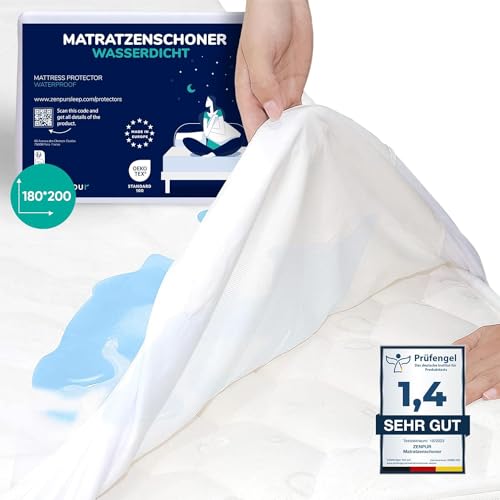 ZenPur Wasserdicht Matratzenschoner - 180x200 cm, Hergestellt in der EU, Oeko-TEX Standard 100 Zertifiziert, aus Baumwoll-Matratzenauflage, wasserdicht & langlebig Schutz und Komfort in einem von ZenPur