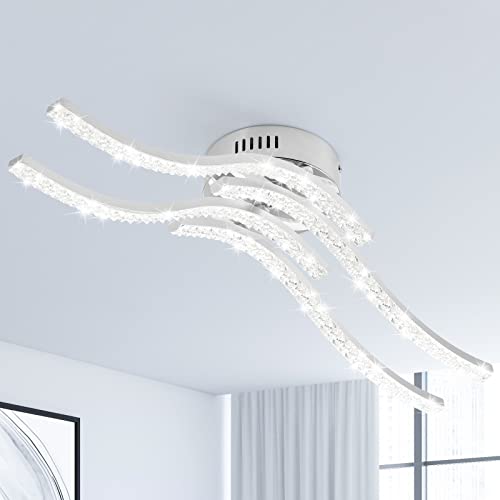 Zewanny LED Deckenleuchte, Acryl Wellenförmige Deckenlampe 4 Parallel Flammige 32W 5500K Kaltesweiß 3520 Lumen Deckenleuchte für Esszimmer Wohnzimmer, Schlafzimmer, Küchenflur, Schlafzimmer(Chrom) von Zewanny