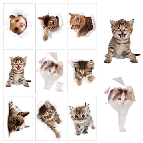 Zfseyuh 9 Stück Wandsticker Katze,3D Kombination Katzen Hunde und Ratten Aufkleber Süß,3D Katze Wandaufkleber,Aufkleber für Toilettendeckel,Geeignet für Badezimmer Heimdekoration von Zfseyuh