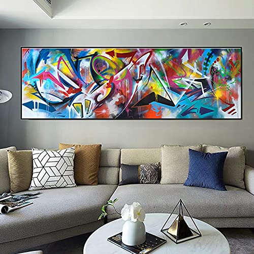 Abstrakte Kunst auf Leinwand, Dekoration, Straße, bunte Graffiti, Poster und Drucke, Wandkunst, Bild für Wohnzimmer, 60 x 180 cm (24 x 71 Zoll) mit Rahmen von Zhadongli Art