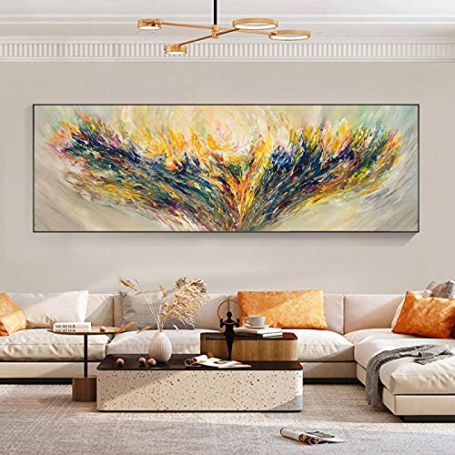 Zhadongli Art Bunte Blumen-Wandbilder, abstrakte Leinwand, keuchende Poster und Drucke, Wandkunst für Wohnzimmer, Heimdekoration, 50 x 150 cm (20 x 59 Zoll) mit Rahmen von Zhadongli Art