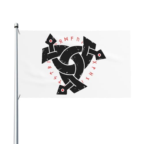150 x 90 cm Wikingerflagge, skandinavisches Design, Dreifachhorn-Odin-Runen-Flagge für Haus, Rasen, zum Aufhängen, Dekoration, Hofbanner, Urlaub, Willkommensflaggen mit 2 Metallösen, für den Innen- von Zhimahou