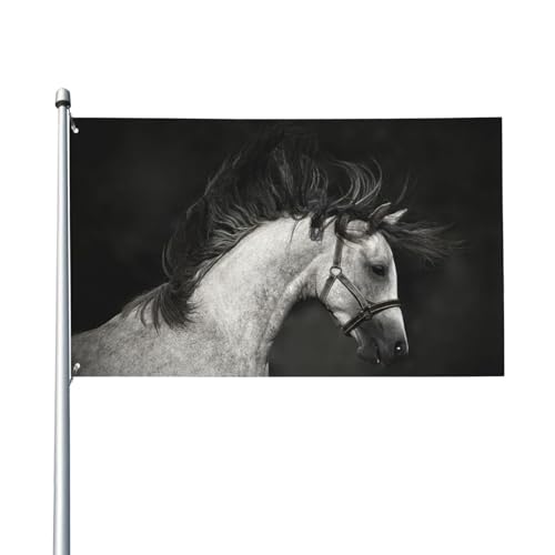 180 x 120 cm Pferde-Porträt auf dunklem Hintergrund, Flagge für Haus, Rasen, zum Aufhängen, Dekoration, Hofbanner, Urlaub, Willkommensflaggen mit 2 Metallösen, für drinnen und draußen von Zhimahou