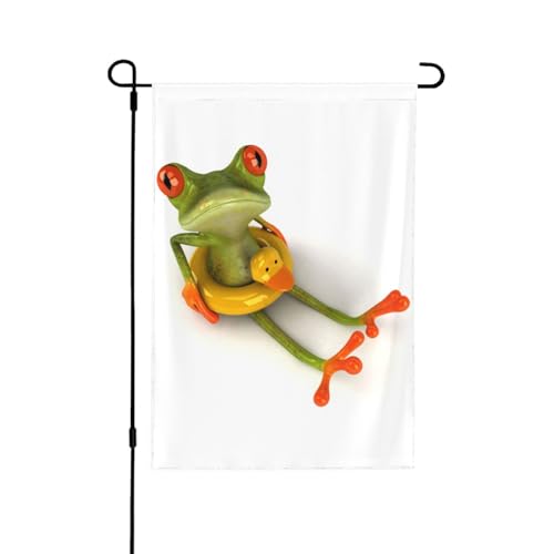 Lustiger Frosch im Schwimmring, doppelseitig, bedruckt, Gartenflagge für Haus, Rasen, zum Aufhängen, Dekoration, Hofbanner, Urlaub, Willkommensflaggen, für drinnen und draußen, 100 x 70 cm von Zhimahou