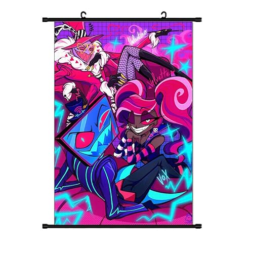 Zhongkaihua Hazbin Hotelposter Engel Staub/Alastor/Luzifer, Anime-Poster, Gemälde, Stoff, hängende Schriftrolle, Wandkunst für Hazbin Hotel, Merch, Schlafzimmer, Heimdekoration von Zhongkaihua