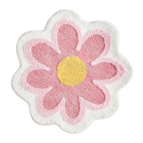 Zimoer Süße rutschfeste Badematten 60x60 cm, Niedliche Badematte Rosa Blumenteppich, Waschbarer Badteppich, Wasserabsorption Blumen Weiche Antirutsch Badematte, für Schlafzimmer, Küche, Badezimmer von Zimoer