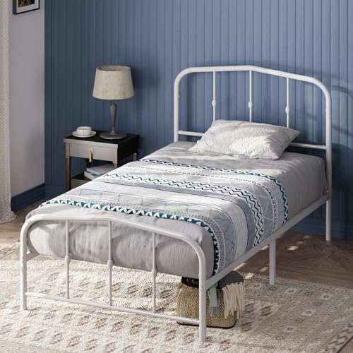 Zinus Heidi Bett 90x200 cm - Höhe 31cm mit Stauraum unter dem Bett - Metall Plattform Bettgestell mit Kopfteil und Fußteil - Weiß von Zinus