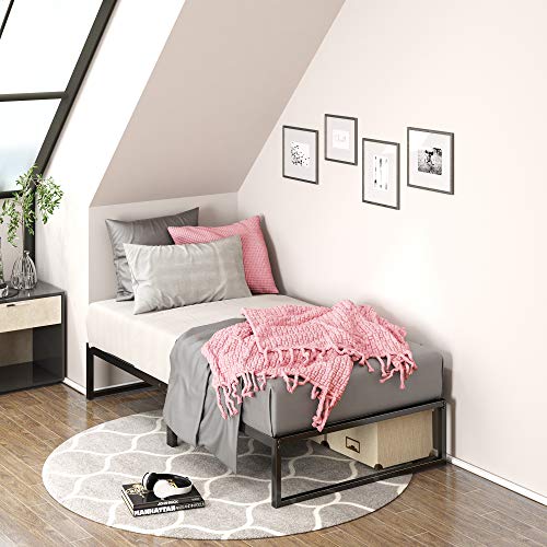 Zinus Lorelai Bett 90 x 190 cm - Höhe 31 cm mit Stauraum unter dem Bett - Plattformbettrahmen aus Metall - Schwarz von Zinus