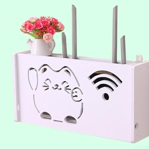 Zoegneer Kabellose WLAN-Router-Aufbewahrungsbox, PVC, kein Bohren, Kabel-Router-Regal, Wandmontage, Steckerplatten-Halterung, Kabel-Aufbewahrungs-Organizer-Box (Kätzchen) von Zoegneer