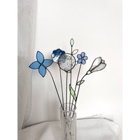 Blumenstrauß Aus 6 Stielen in Blau, Buntglas Blumen, Buntglas Blumen, Ewige Blumen, Vergissmeinnicht, Schneeglöckchen von ZokaKurylov
