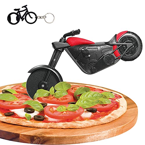 Motorrad Pizzaschneider, Edelstahl Kunststoff Lustiger Pizzaroller Pizzarad, Pizza Cutter mit Scharfem Schneiderad & Ständer für Weihnachten Party Kreativ Geschenke von Zonyee