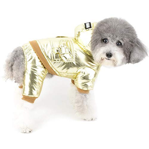 ZUNEA Kleine Hunde Schneeanzug Wasserdicht Winter Warm Mäntel Kapuzenpullis Mantel Dicke Welpen Kleidung Fleece Gefüttert Overalls Outfit Weich Cool Jumpsuit Haustier Chihuahua Bekleidung Gold S von Zunea