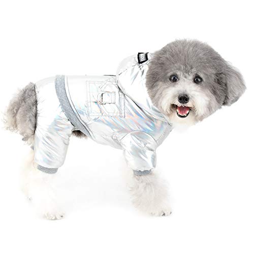 ZUNEA Kleine Hunde Schneeanzug Wasserdicht Winter Warm Mäntel Kapuzenpullis Mantel Dicke Welpen Kleidung Fleece Gefüttert Overalls Outfit Weich Cool Jumpsuit Haustier Chihuahua Bekleidung Silber M von Zunea