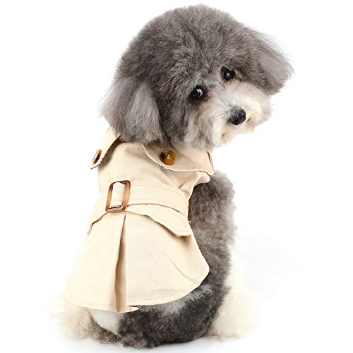 Zunea Kleine Hunde-Trenchcoat Winter Warme Welpenjacke Kleidung Britischer Stil Kaltes Wetter Kleidung Winddicht Haustier Hunde Mädchen Junge Bekleidung für Chihuahua Yorkshire Khaki S von Zunea