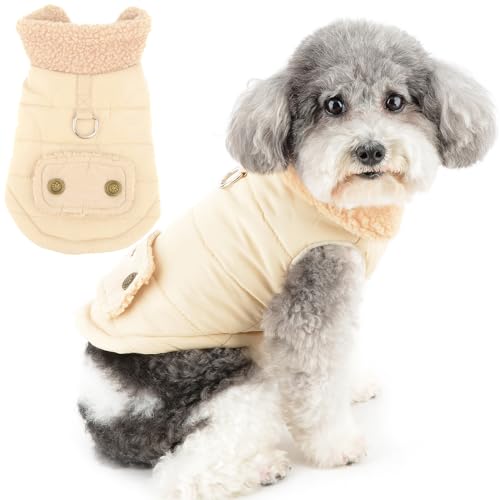 Zunea Kleine Hundejacke mit Leine Ring Winter Warm Fleece Gepolstert Winterjacken Kaltes Wetter Welpen Mäntel Haustierkleidung Weiche Hunde Chihuahua Bekleidung für Kleine Hunde Khaki S von Zunea