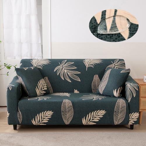 Zweig Sofa Überzug Grüne Blätter Sofabezug 3 Sitzer Stretch Sofahusse, Elastischer,Spandex Modern Sofa Überzug,Anti-Rutsch Waschbar Sofa Protection Cover Schonbezug Couch,Für Hunde Haustiere von Zweig